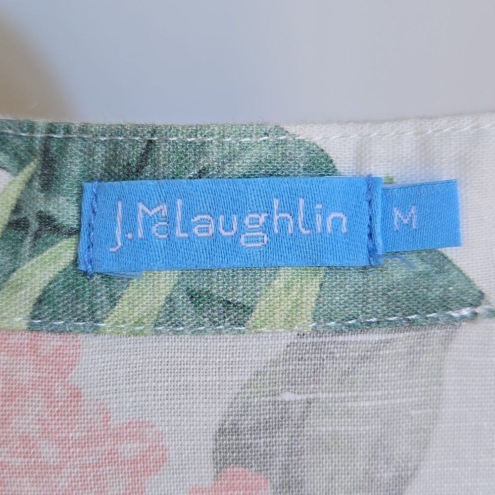 J. McLaughlin Cunningham Palm Print Linen Blend Tiered Shirt Dress M Resort - Picture 6 of 15